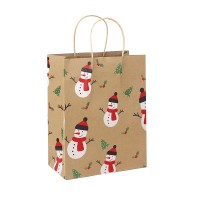 Wholesale Custom Logo Printing Christmas Food Take Away Gift Brown kraft Paper Bag With Handle