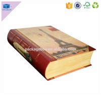 China promotion luxury classic book shape storage box /book like boxes with wood grain paper for spine round paper box